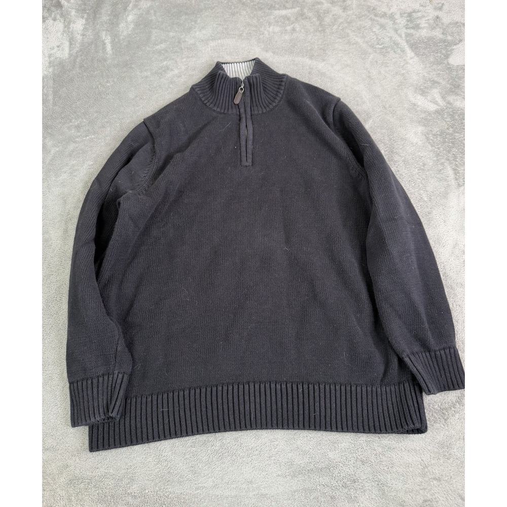 L.L. Bean Men's Organic Cotton Waffle Sweater 1/4 Zip Size Large Black Outdoor